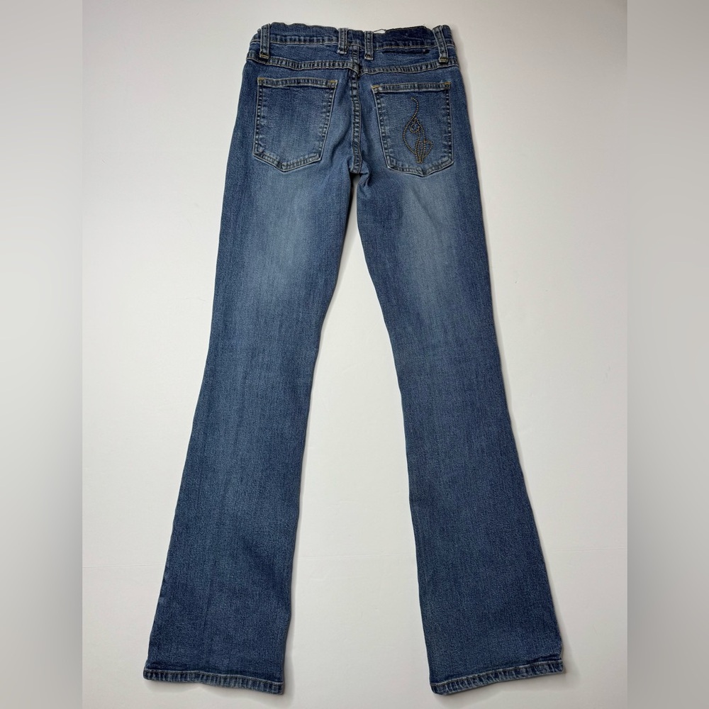 Baby Phat Jeans Womens Size 1 Low Rise Flare Blue Denim Y2K Embroidered Logo - Picture 10 of 10